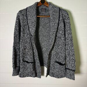 Campus Open Front Cardigan Heather Black & White Front Pockets Sz Large- Vintage